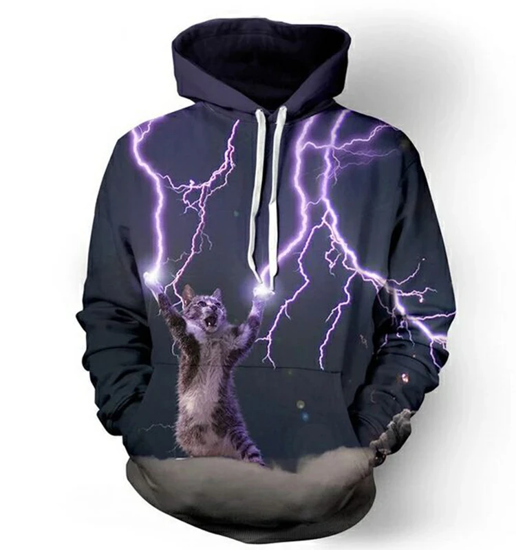 

3D Lightning Cat Hoodies Sweatshirt Women/men/kids Cool College Fashion Hoodies Oversized Thunder Sweatshirt Loose Hooded 2021