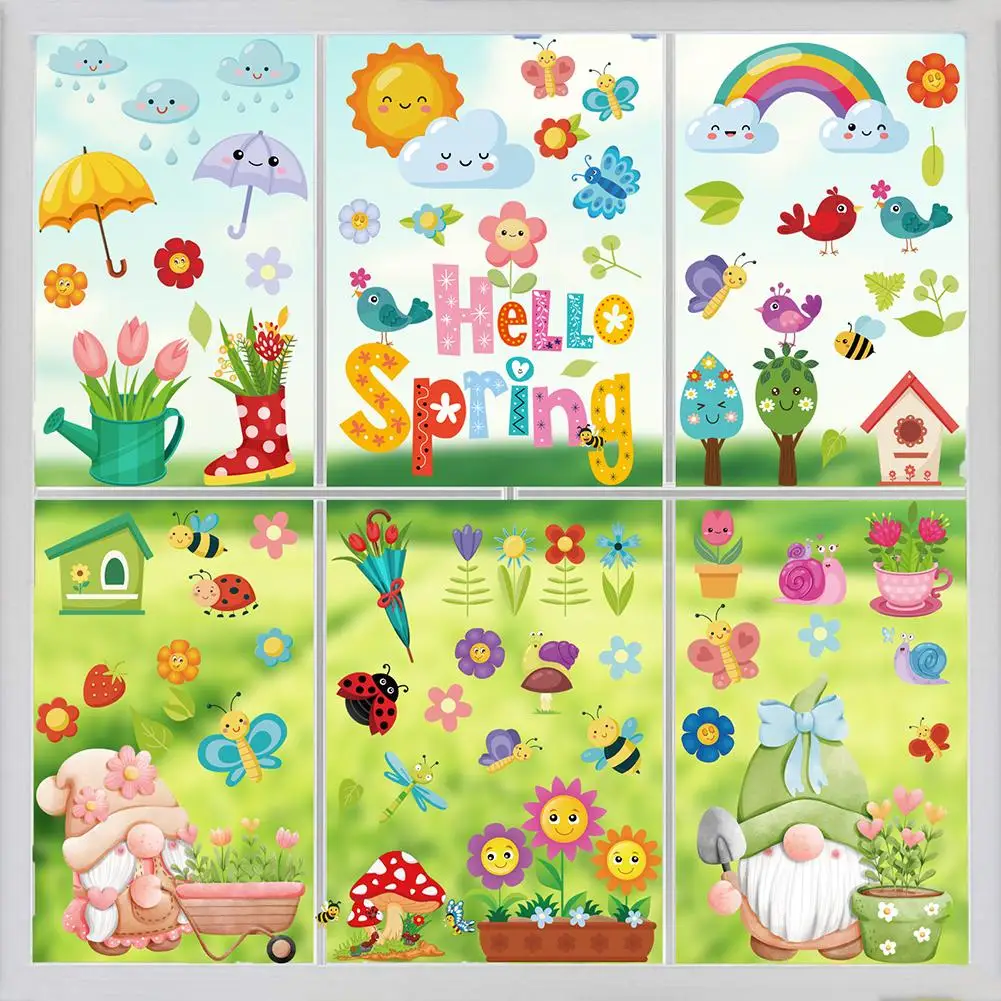 

115pcs Window Stickers Colorful Reusable Dwarf Flower Butterfly Window Glass Decals Decorative Sticker Room Decors Aesthetic