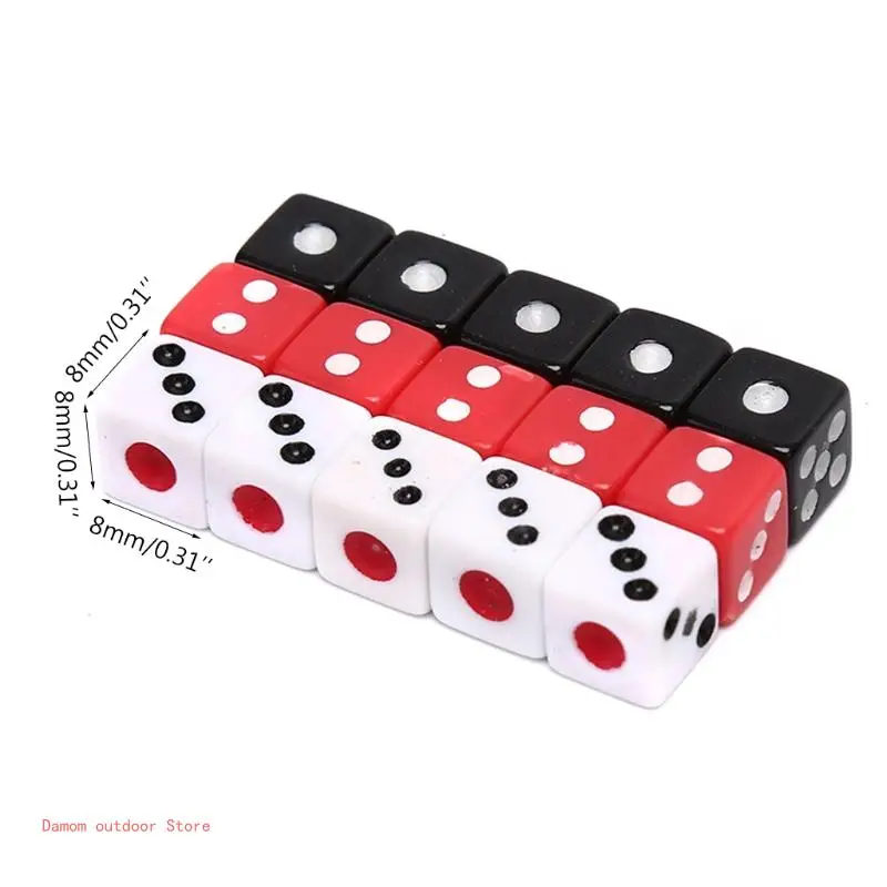 100Pcs Acrylic 6 Sided D6 Faces 8mm Digital Number Cubes Square Corner Educational DIY Board Game Props