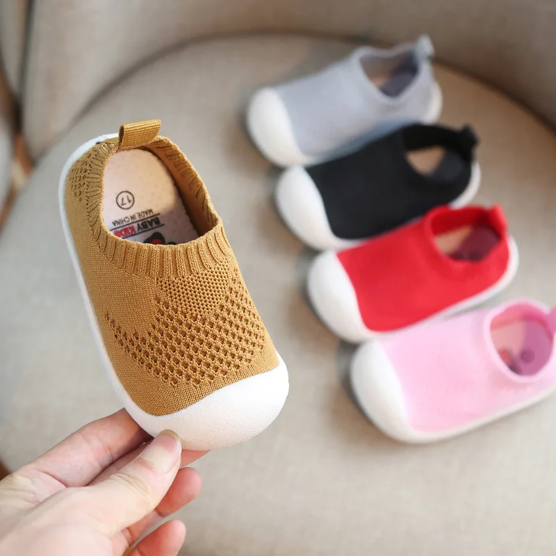 Spring Summer Unisex Toddler Slip-on Shoes Baby Girls Boys Fly Woven Sneaker Soft Bottom Classic Solid Color Kid First Walker