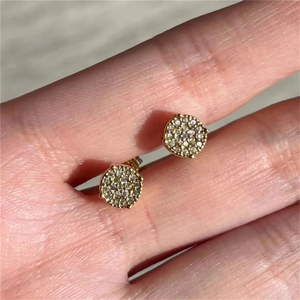 Stud earrings gold-color square and round ear studs for women fashion shiny classic rhinestone tiny earrings jewelry gift
