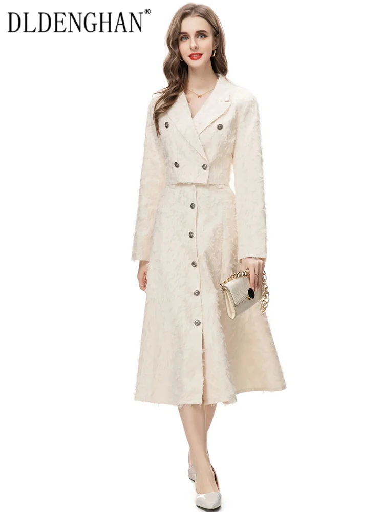 

DLDENGHAN Autumn Tassels Suit Women Turn-down Collar Long Sleeve Short Coat + Pockets Skirt 2 Piece Set Fashion Designer New