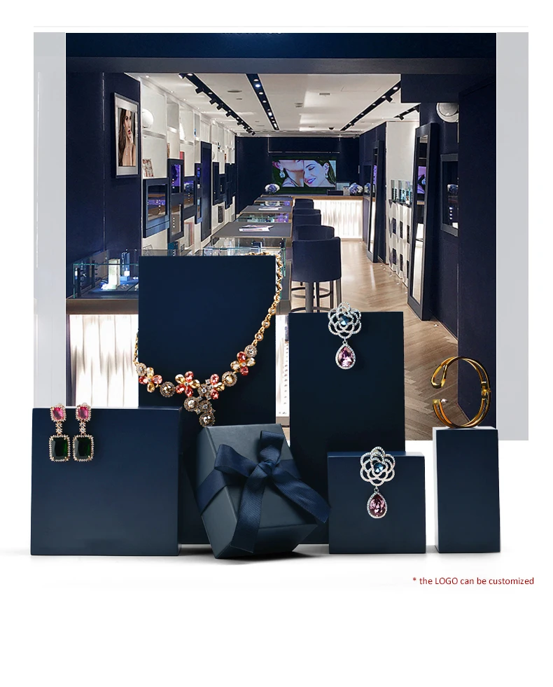 Oirlv Premium dunkelblau Massivholz Armband Display Stand Ohrring Anhänger Halter Box Schmuck Prop Display Tisch Set – Detail 1