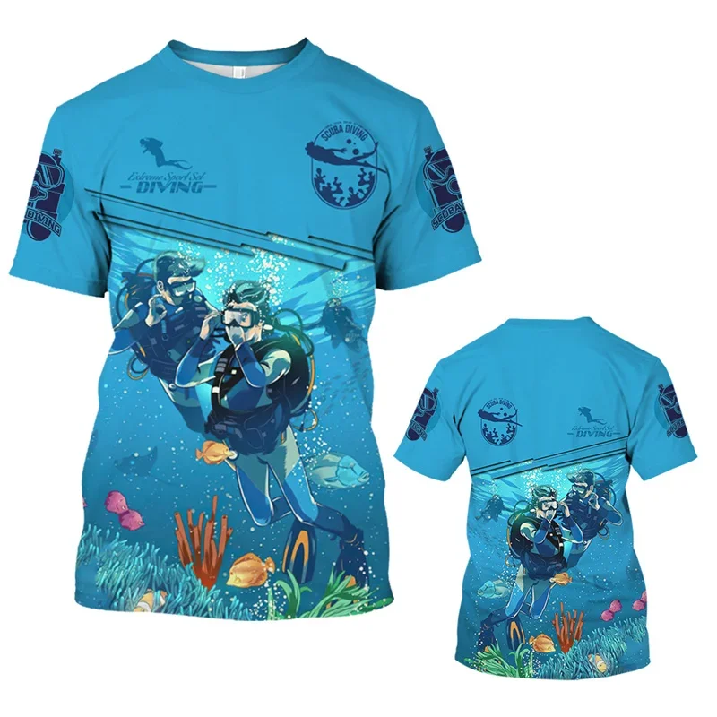 

2024 Summer New Hot 3D Printed Underwater Diver T-shirt Men's Short Sleeve Large Size Relaxed Comfortable Fashion Breathable Top