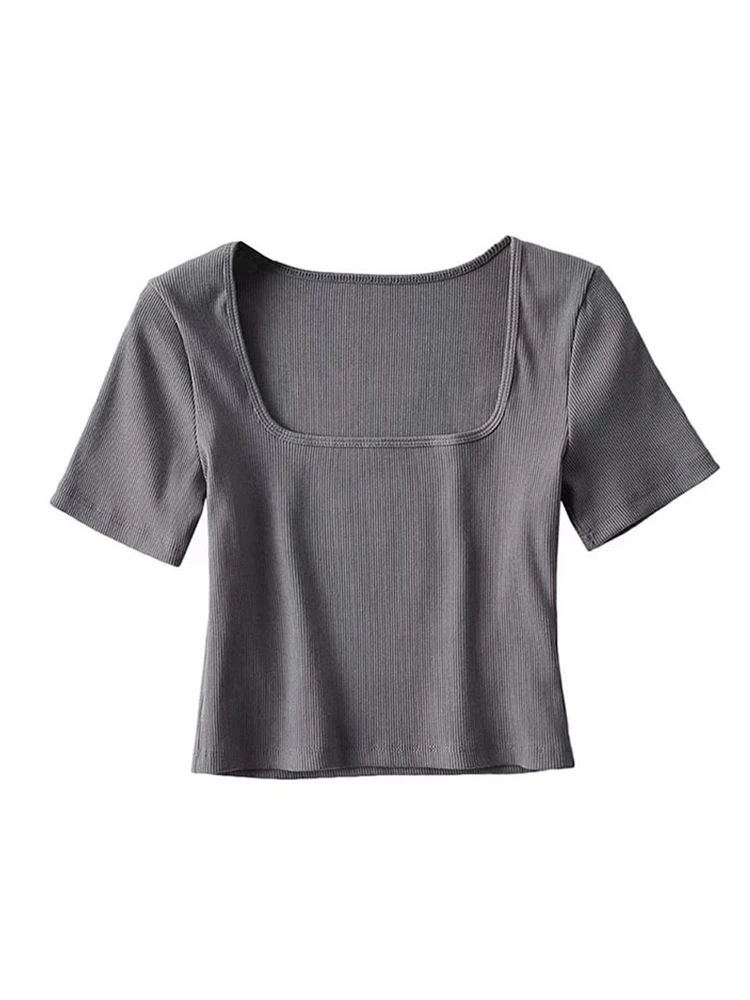 Women Square Neck Rib Crop T-shirt Short Sleeve Crop Top BEST SELLERS
