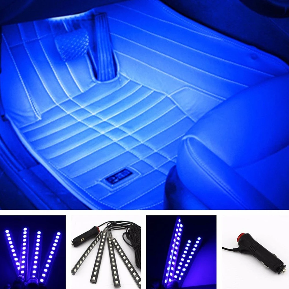 Multicolor Adhesive Tap Auto Decoration Dash Foot Socket 48 LED Strip Lamp Car Cigarette Lighter Atmosphere Lights 12-24V images - 6