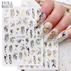 Abstract Geometry Stickers For Nail 3D Laser Gold Black Leaves Heart Line Adhesive Sliders Decor Holographic Decal 1