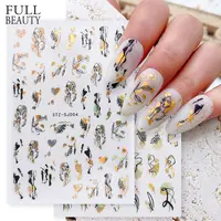 Abstract Geometry Stickers For Nail 3D Laser Gold Black Leaves Heart Line Adhesive Sliders Decor Holographic Decal 1
