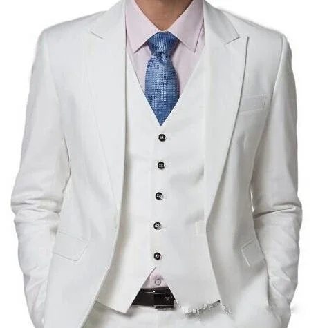 Elegant White Wedding Men Suits Casual Slim Fit High Quality Blazer Hombre Groom Tuxedo Prom Custom 3 Piece Set Costume Hommede