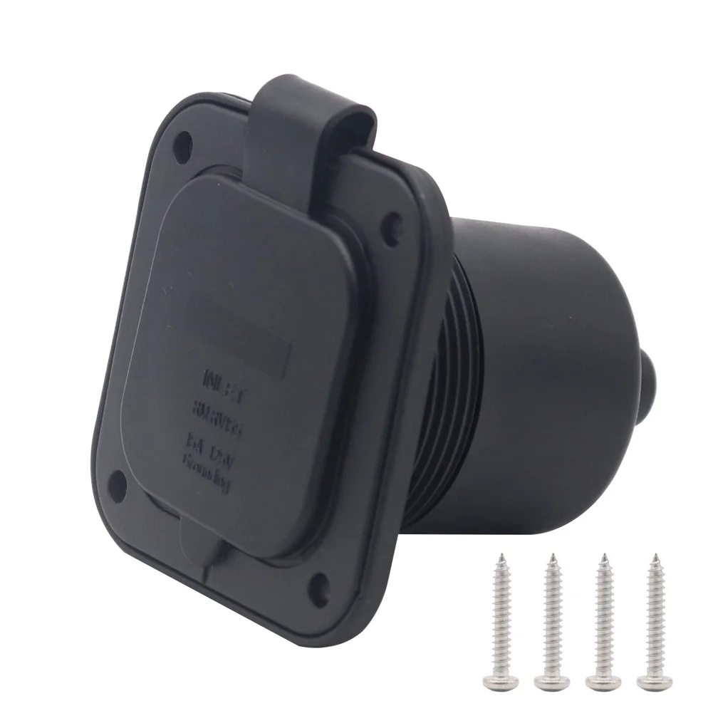 15 Amp Power Inlet Port Plug, 125V RV Shore Power Inlet Plug With Waterproof Cover, 3-Pin 5-15P Receptacle Flanged Plug