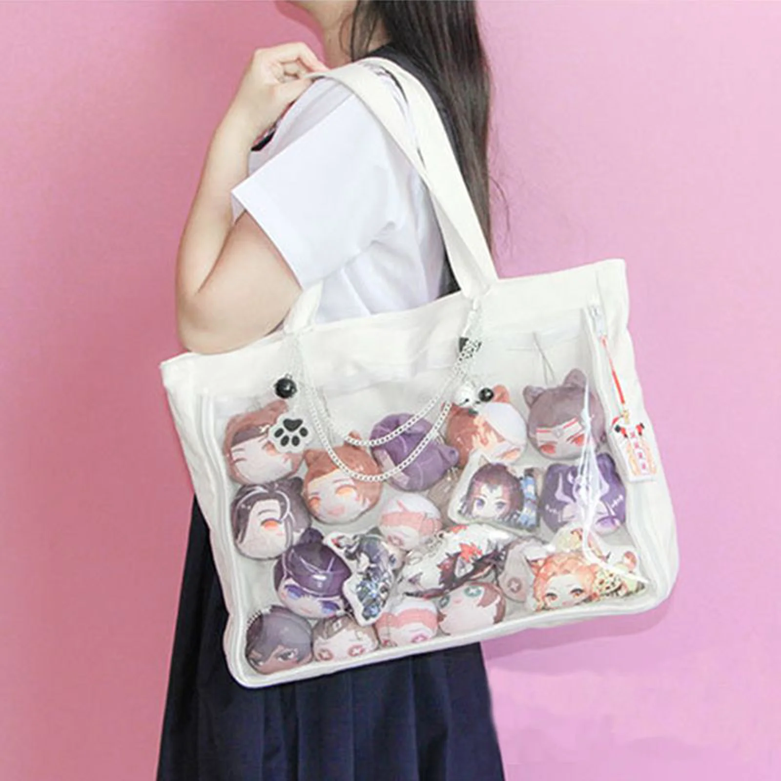 

Cute Ita Bag Shoulder Bag with Transparent PVC, Canvas for Display, Cosplay and Daily Use