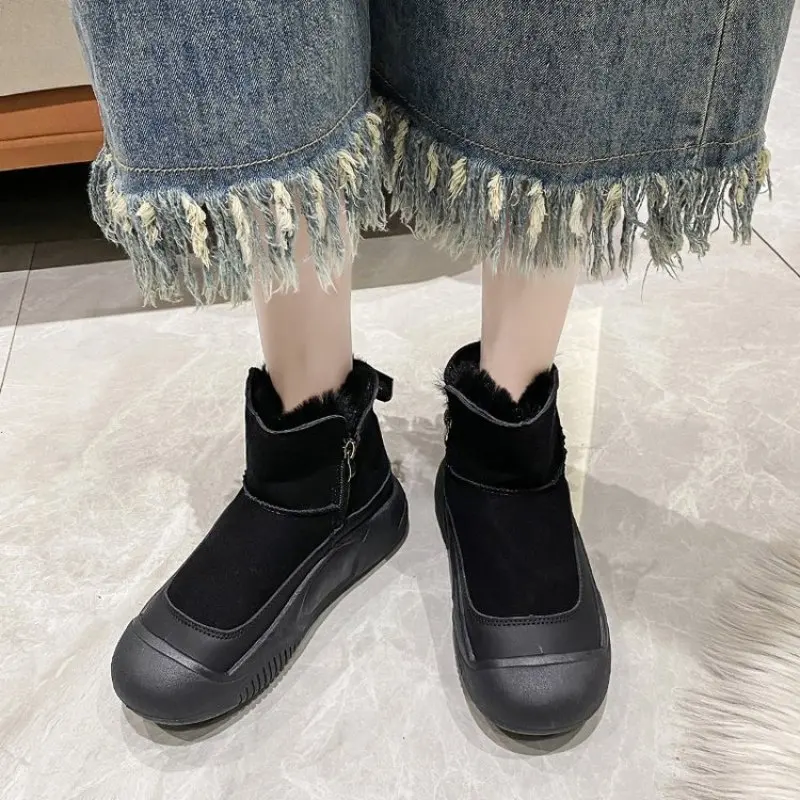 Handmade Women Shoes Retro Flat Casual Shoes Heel Lace-up Genuine Leather Plus Velvet Thickened Warm Winter Short Boots Sneakers