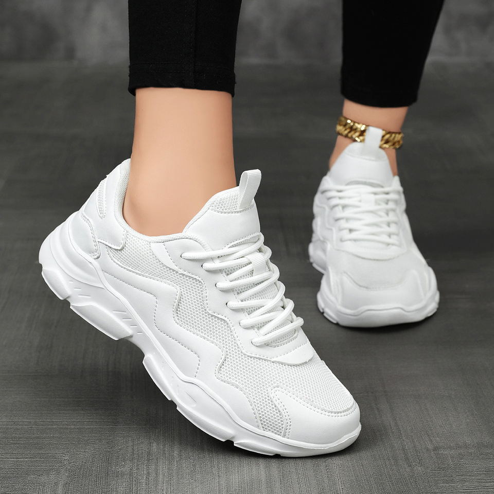 Women's Summer New Breathable Mesh Casual Sports Shoes Women's Youth Fashion Campus Classic Pure Color Versatile Dad Shoes Women's Outdoor Leisure Walking Comfortable Thick Sole Non-Slip Wear-Resistant Running Shoes Women's Classic Versatile White Shoes Women's Vacation Casual Travel Shoes