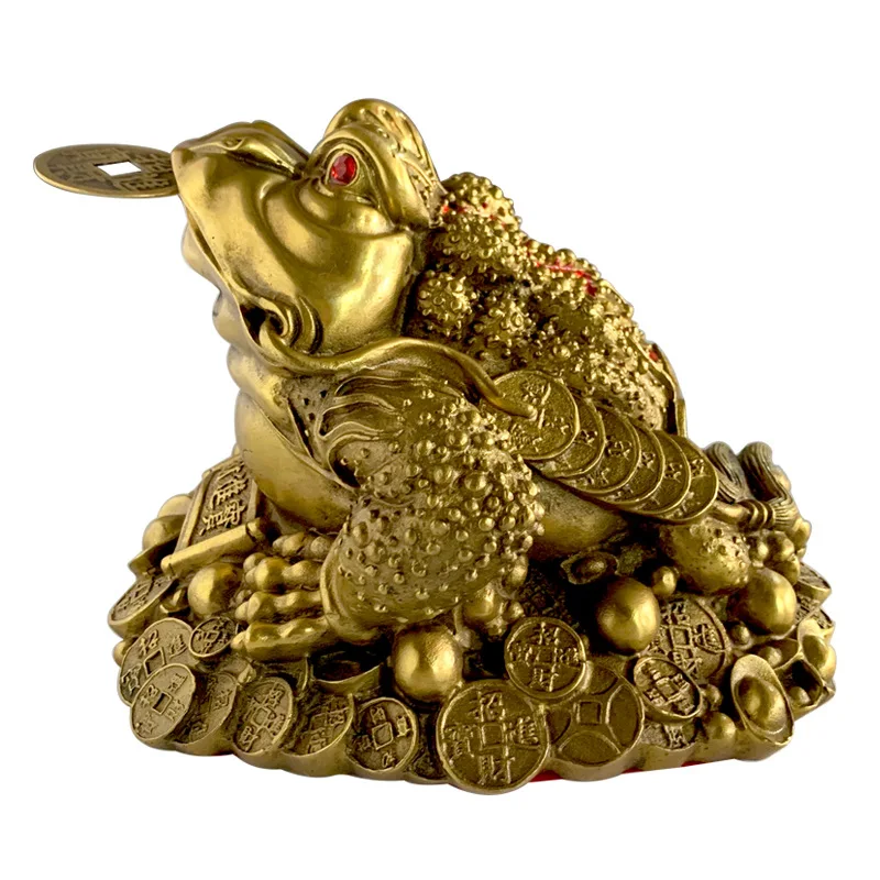 

Feng Shui Copper Toad Money LUCKY Fortune Wealth Chinese Golden Frog Toad Coin Home Office Decoration Tabletop Ornaments Lucky