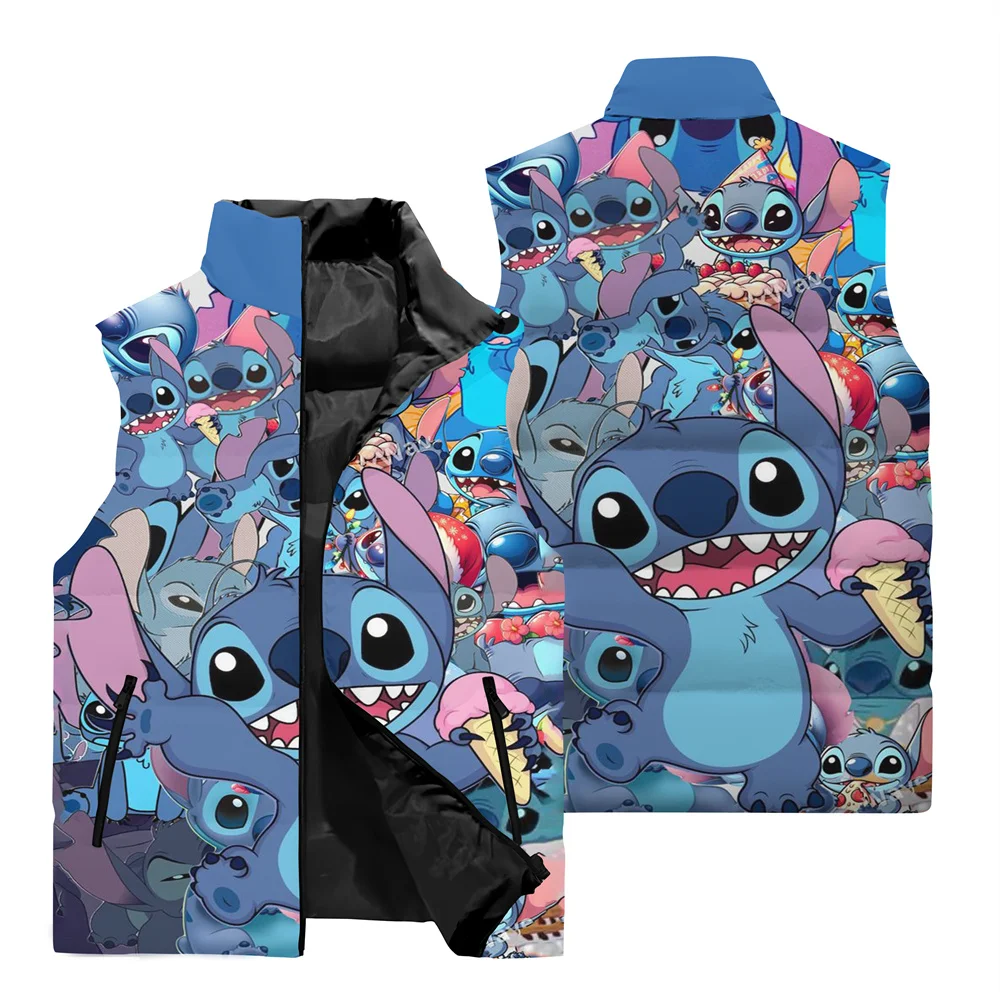 Chaqueta cortavientos de moda para hombre, divertida chaqueta con estampado 3D de Disney Stitch, chaleco para deportes al aire libre, chaqueta informal sin mangas para hombre para fiestas