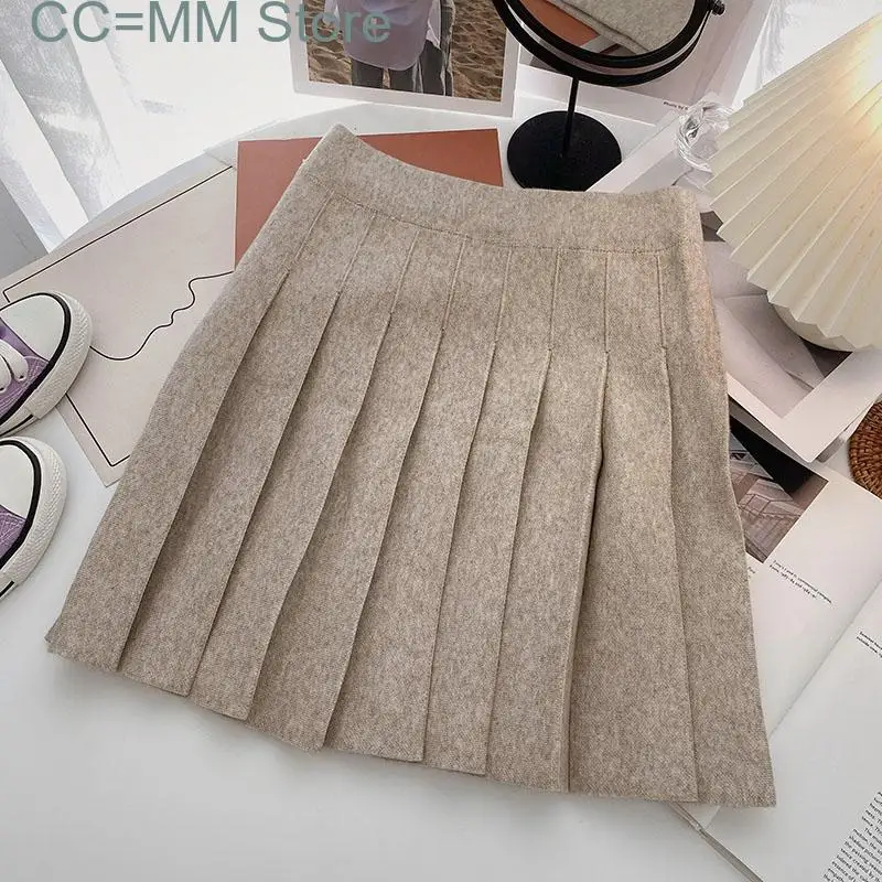 New Knitted Pleated Skirts for Autumn Winter Fashion Mini Skirts Thicken Sweater Skirt Red Black Gray Coffee