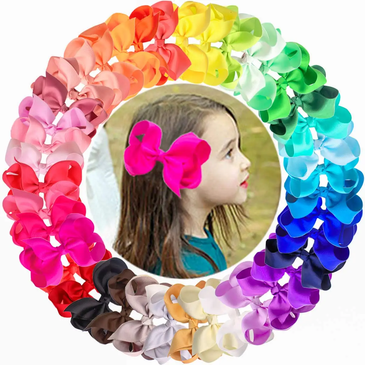 

1Pcs 6" Big Size Solid Grosgrain Ribbon Hair Clip Handmade Bow Knot Boutique Hair Accessories for Girls Fashion DIY Headwear