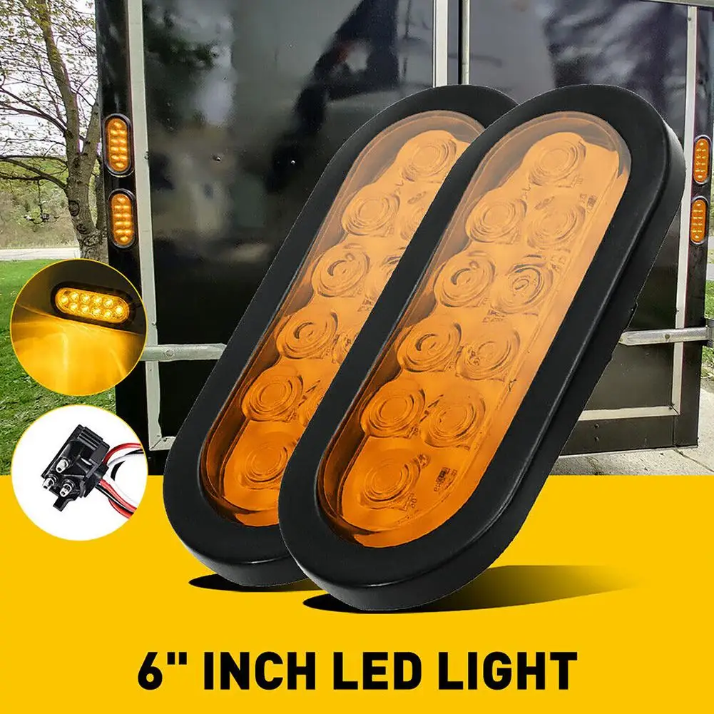

2Pcs 6 Inch LED Oval Trailer Tail Lights 10LEDs Park Turn Signal Bulb IP67 Waterproof Brake Turn Tail Light For Boat RV Truck