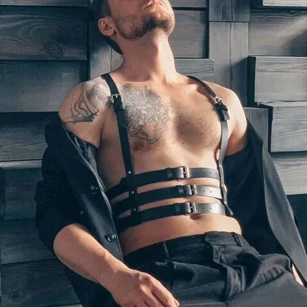 Leather Chest Harness Mens Bodywear Fetish Gay Chest Harness Faux Leather European And American Men Fashion Adjustable Belt Body Bondage Sissy Cage Harness Strap