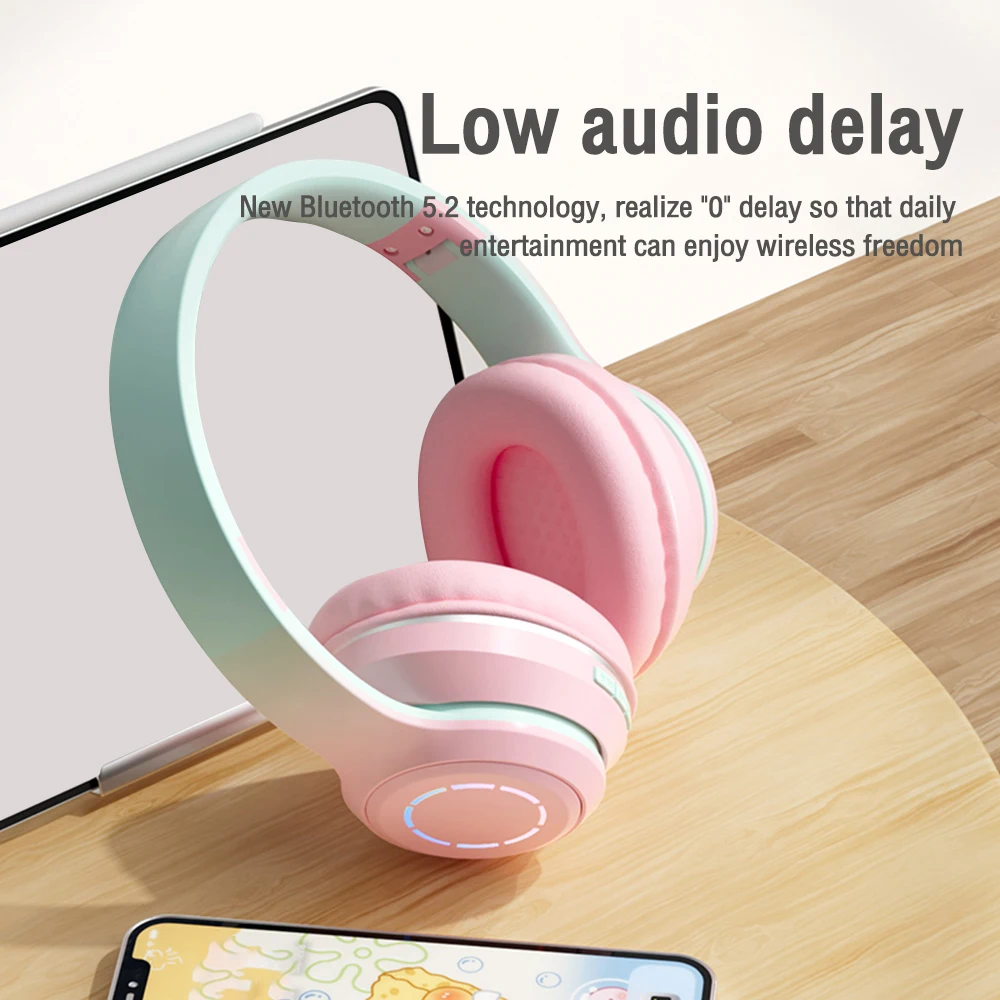 Foldable Wireless Bluetooth Headphone With Mic LED Light Big Headsets Game Helmet Stereo Music Earphone For Cell Phone Laptop