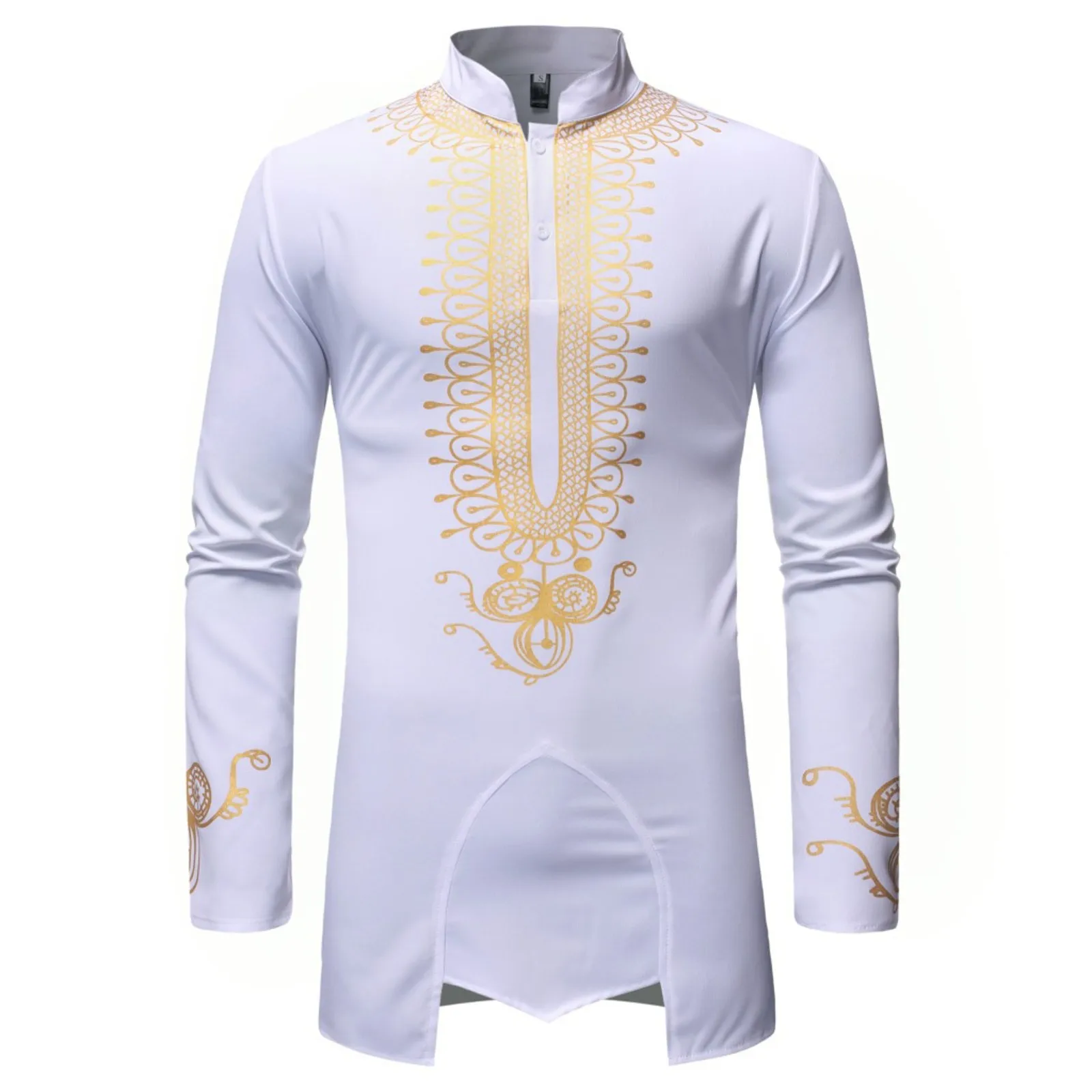 Mens Black Embroidery Shirts 2024 Trend Long Sleeve Mandarin Collar Dress Shirt Men Work Business Casual Camisa Social Masculina