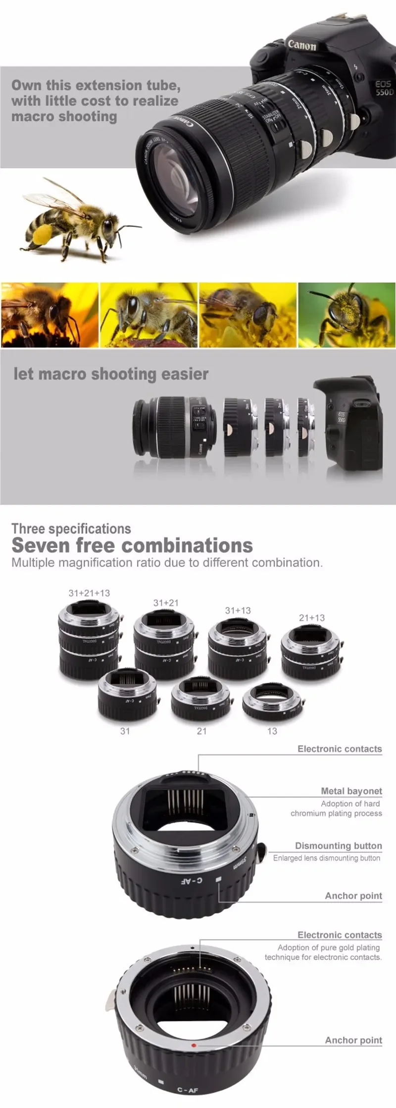 MEIKE Pro EF Mount Adapter|Metal Macro Ring for DSLR with Close-up Photography
