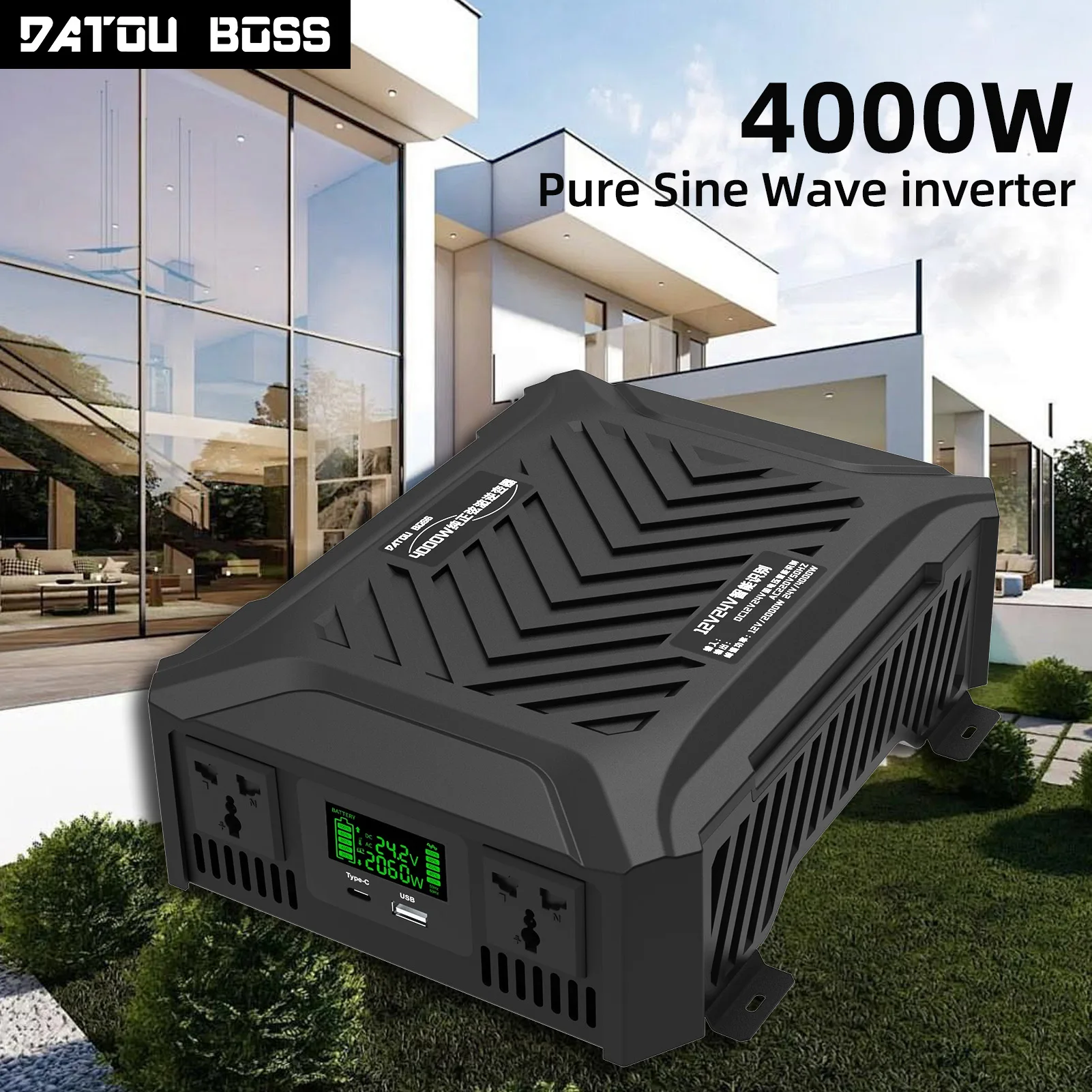 

DATOUBOSS Pure Sine Wave Inverter Low Loss Conversion Efficient Automatic Identification 12V/24V Dual Voltage Vehicle Inverter