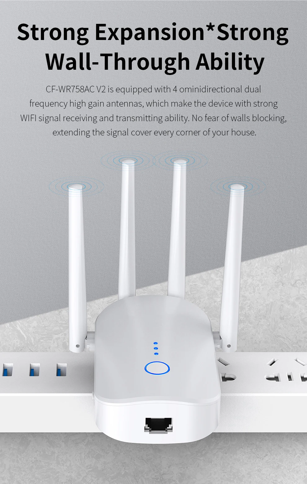 1200Mbps WiFi Repeater 2.4G&5G Smart OLED Display Dual Band Wireless Extender Signal Wi-Fi Range Amplifier CF-WR760AC