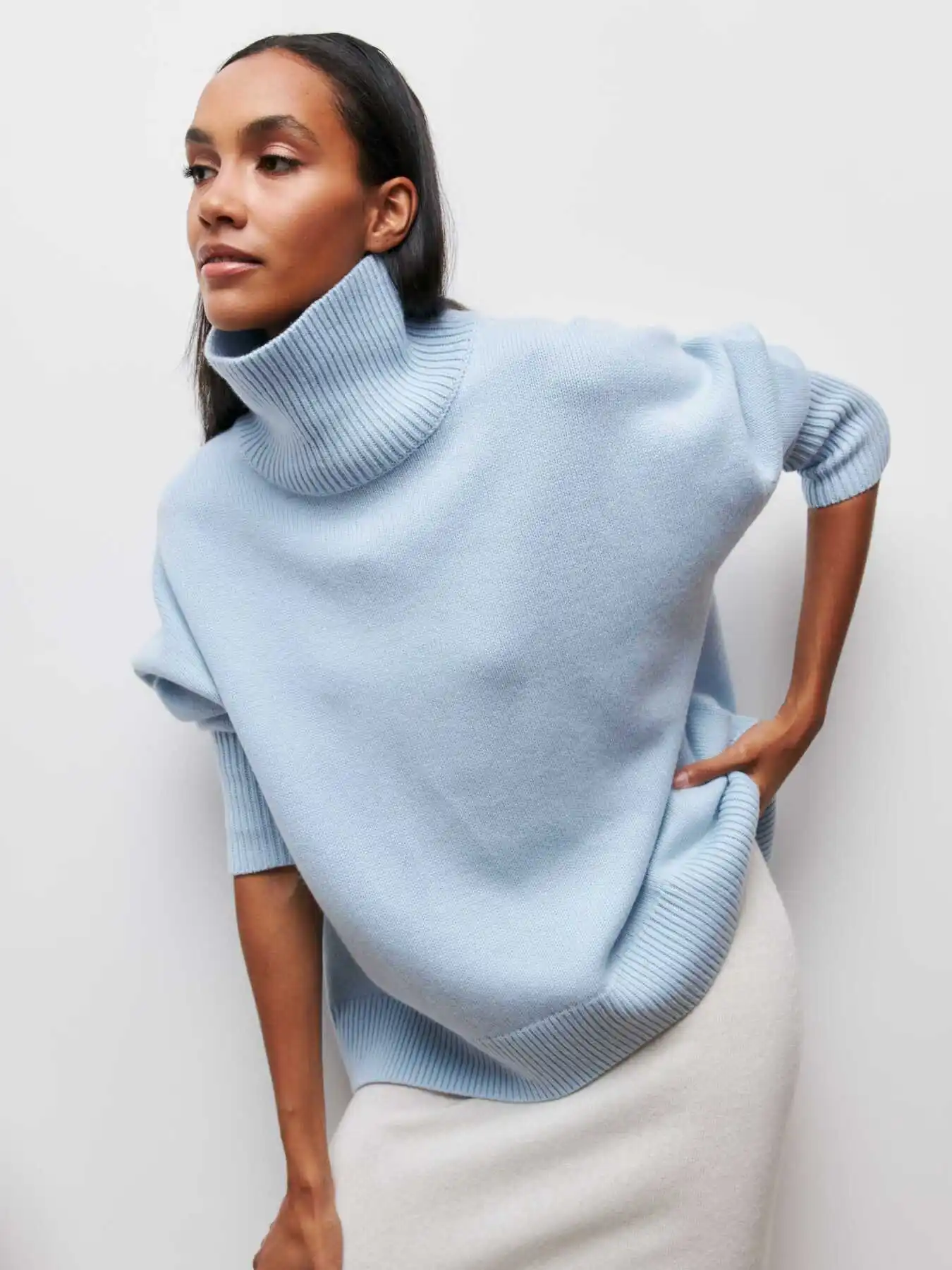 Oversized Knitted Sweaters Loose Women Pullovers Autumn Winter Basics Tops Jumper Warm Female Turtleneck Pulers Sweaters_voghion.com
