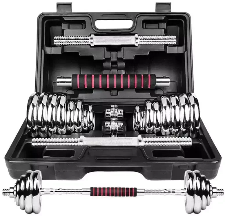 

Hot selling 30KG Adjustable Weight Lifting Equipment electroplating dumbbell set chromed dumbbell set for Home
