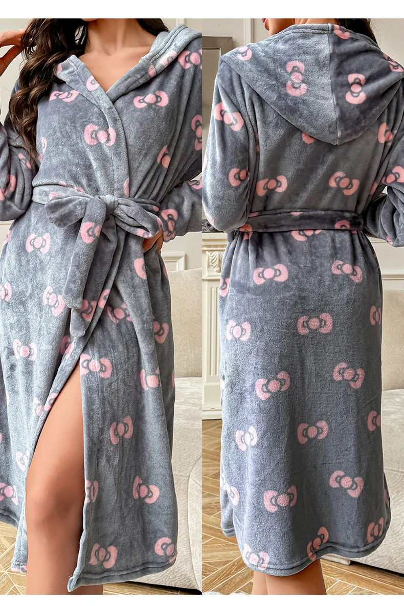 Women’s Winter Plush Velour Robe – Luxury Mid‑Calf Corduroy‑Style Nightwear Long‑Sleeved Tie‑Waist Warm Homewear