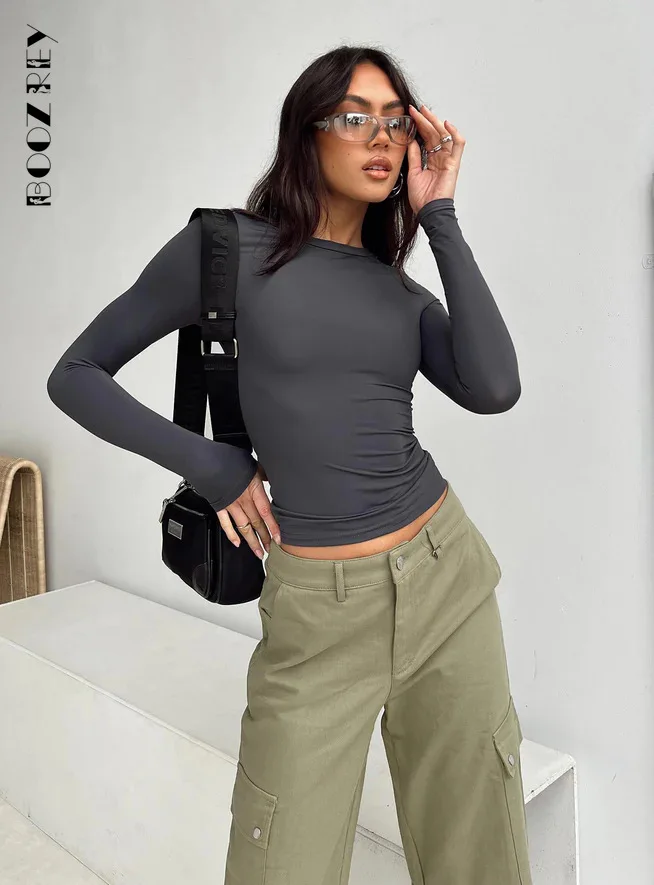 

BoozRey Y2k Solid Colour O Neck Slim Long Sleeves Autumn Winter Bottom Shirt 2023 New Fashion Skintight Sexy Street Basic Tops