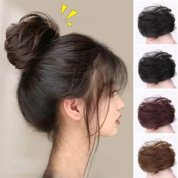 Panino per capelli sintetici Capelli lisci ricci Scrunchies per panini disordinati Fasce per capelli Updo Fascia elastica Posticci per donne Frangia di volume Falso