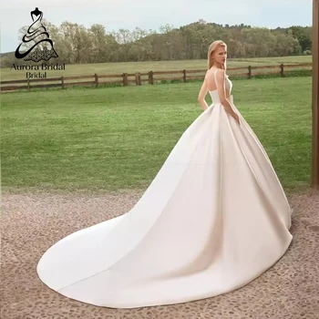 فساتين زفاف أورورا بسيطة على شكل حرف a بحمالات رفيعة من الساتان لـ Mariages بجيوب على شكل فيونكة وأزرار من Vestidos Novias Boda مخصصة 2