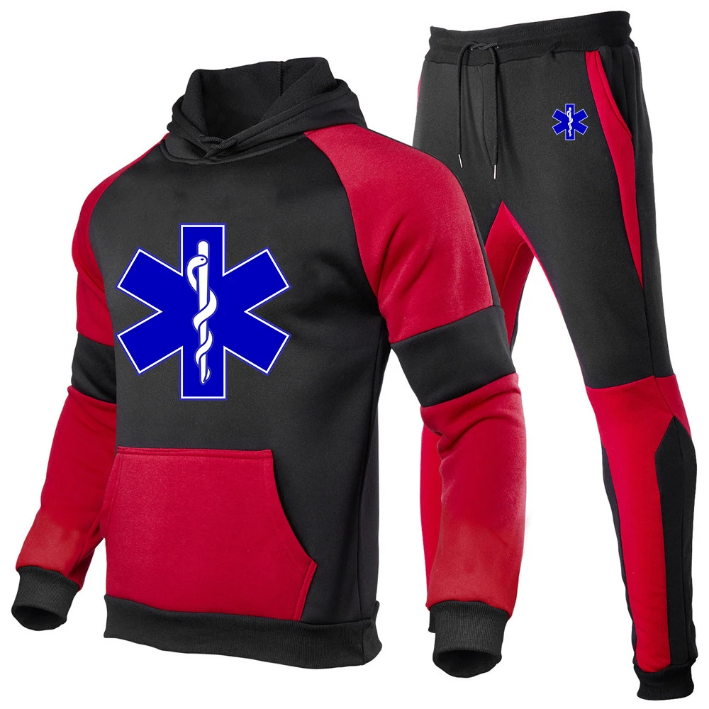 New EMT Emergency Ambulance color matching suit for men blank contrasting color sportswear comfortable casual running fash