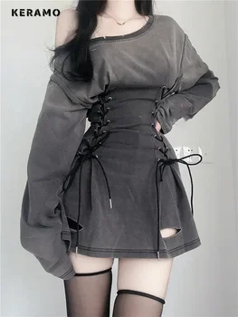 New Fairycore Grunge Goth Corset Dress Women Aesthetic Harajuku Streetwear Bandage Slim Bodycon Dress Y2k 90s Indie Clothes 1