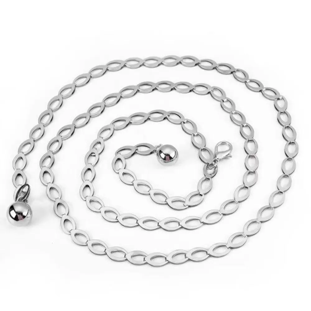 Modische Metall-Taillenkette mit Gravur, Ausgehöhlter Allzweck-Hochgürtel in Silber- und Goldfarben, Kettengürtel für Damenkleider – Detail 6