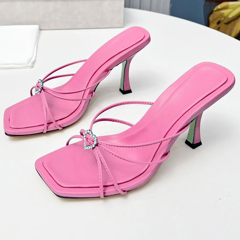 

Summer New Women's High Heel Sandals Genuine Leather Material Soft Delicate Solid Color Peep Toe Slender Heel Women's Shoes