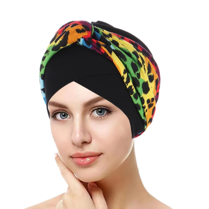 

KepaHoo Bohemian Handmade Print Turban Cross Bandana Headscarf for Women Muslim Hijab Islamic Head Wrap Hair Loss Chemo Cap