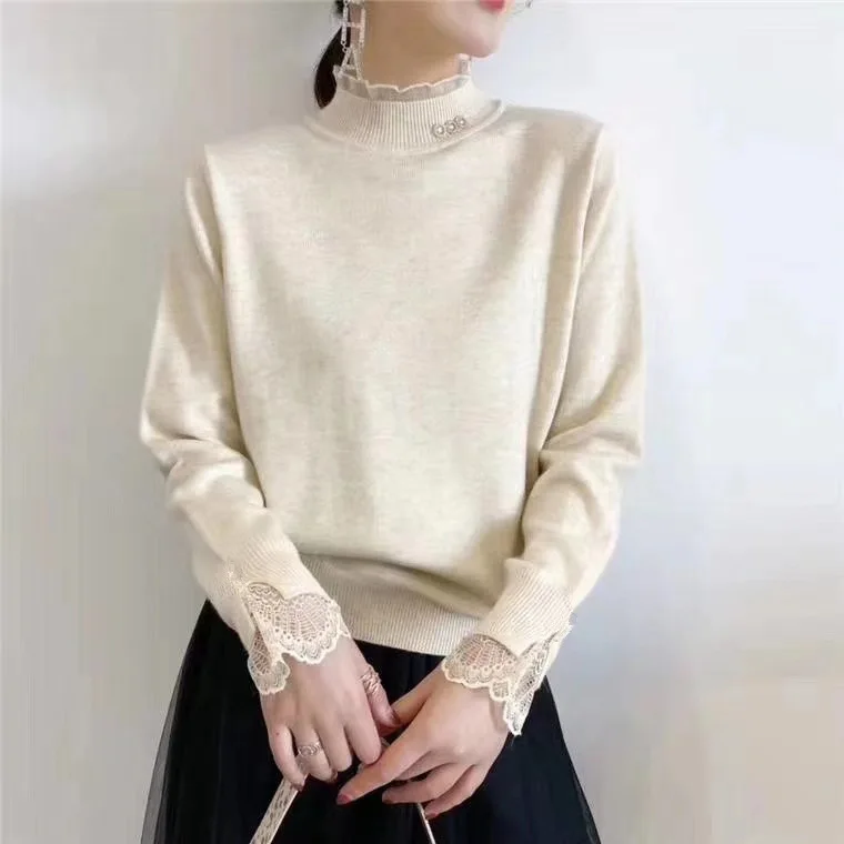

Thickened loose two strands of wool, winter knitted base sweater, women's warm versatile, large and medium-sized collar top
