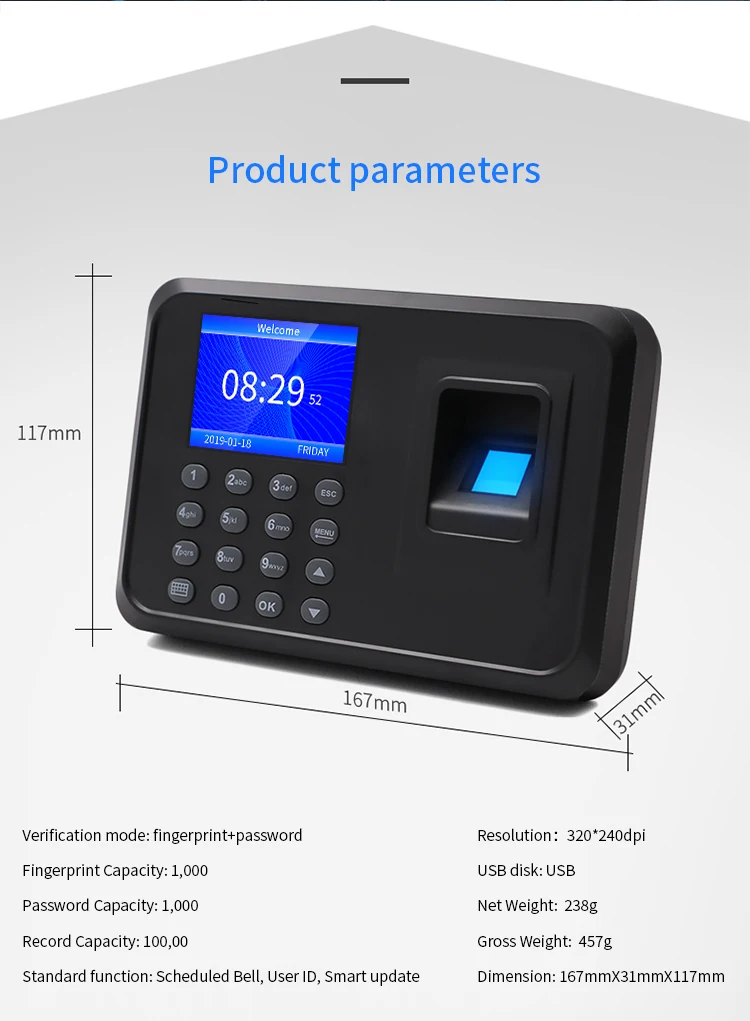 YK & SCAN Biometrico di Impronte Digitali Presenza di Tempo Clock Recorder Dispositivo di Riconoscimento Dei Dipendenti Elettronico