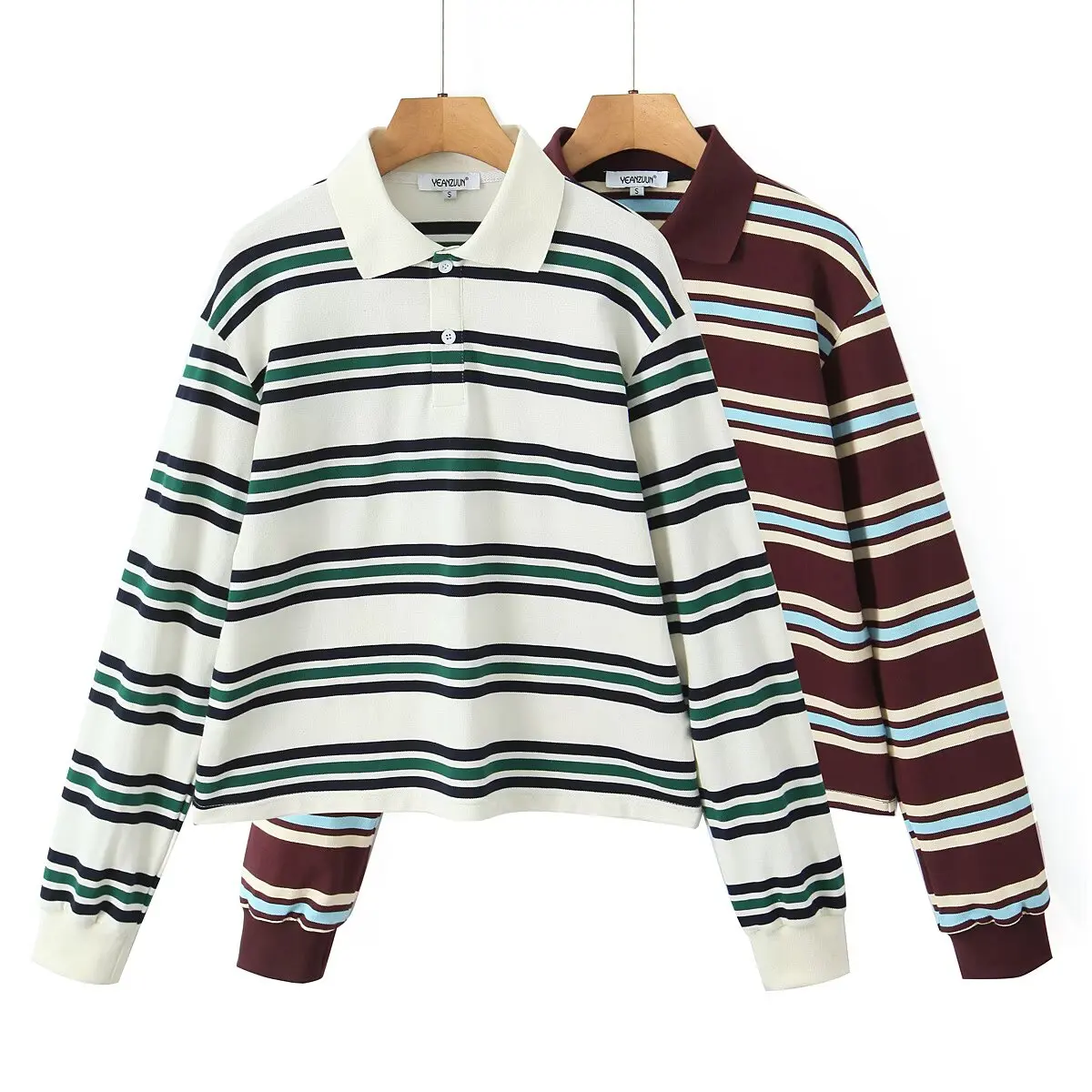 2025 Summer Ladies Polo Shirts Woman Long Sleeve Crop Top