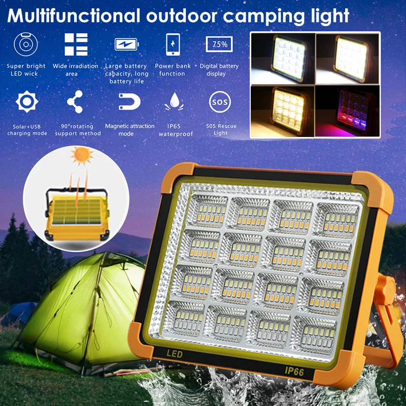 10000mAHUSBRechargeableSolarOutdoorLight1000WLEDCampingSolar