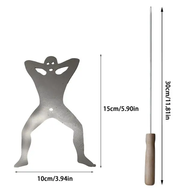 Vicces Rozsdamentes Acél Villa Barbecue Fa Fogantyúk Kreatív Férfiak Alakja Bot Villák Grilleszközök Kültéri - Image 6