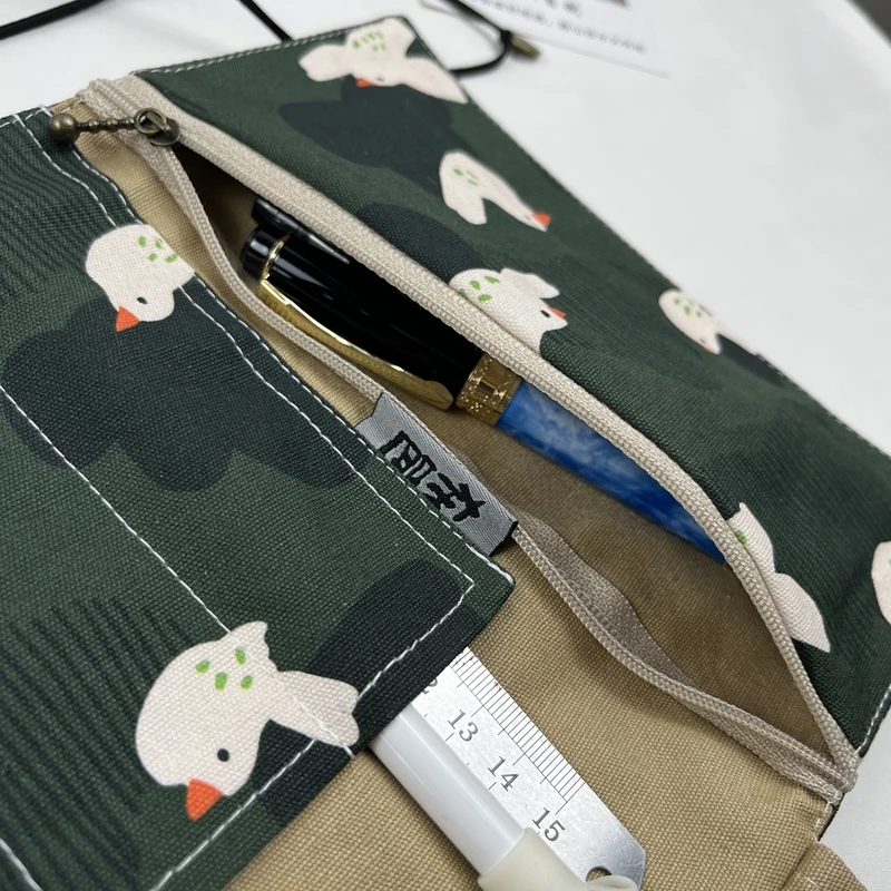 새로운 그린 버드 캔버스 패브릭 펜 커튼 대용량 펜 가방 문구 보관 가방 펜 가방 휴대용 펜 커튼 연필 가방