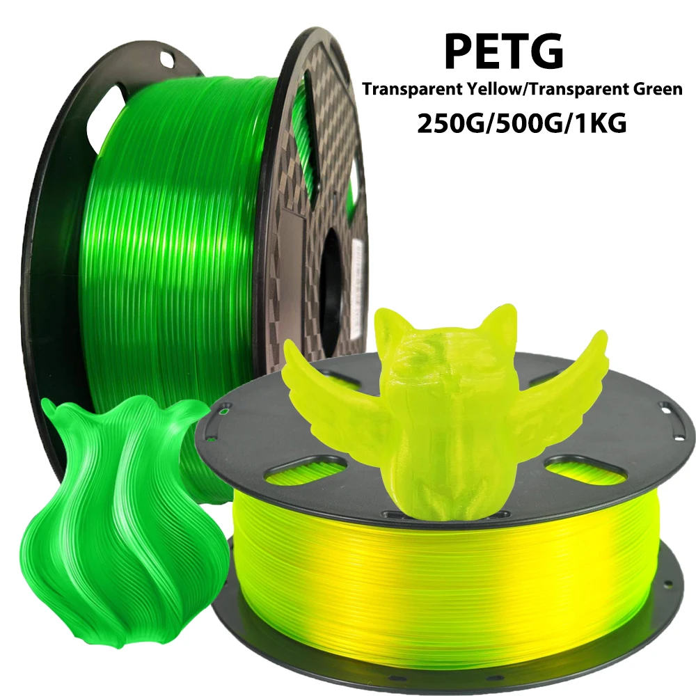 PETG 투명 녹색 투명 노란색 3D 프린터 필라멘트 녹색 재료 소모품 1.75m..