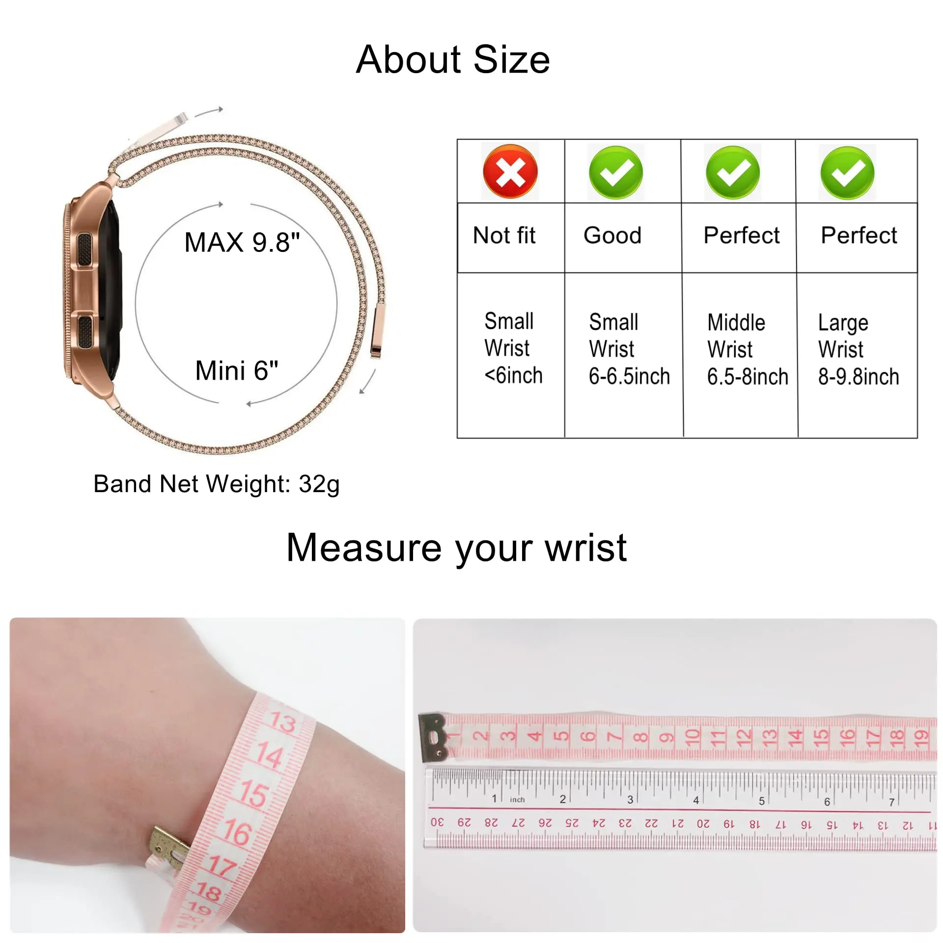 Milanese Loop Smartwatch Wristband Bracelet - 20mm/22mm Strap