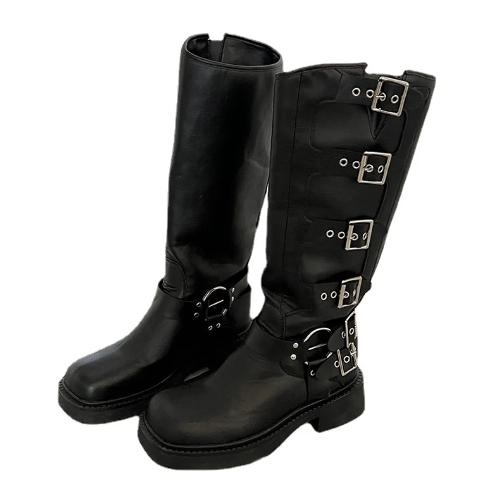 

England Casual Cowboy Knight Boots for Women Autumn Winter New Designer Knee High Buckle Platform Boots Women Designer Shoes