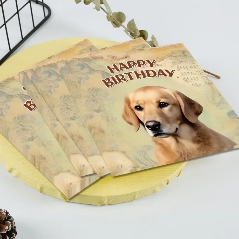 20pcs/Pac 33*33cm 2-Ply Vintage pet dog and cat birthday party decoration supplies wine glass flower paper disposable placemats