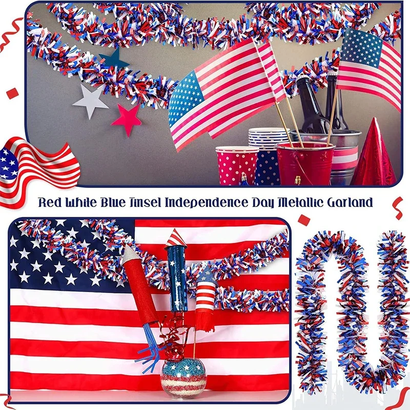 

New 4PCS American Independence Day Decorative Ribbons Red White and Blue Ribbons Home Party Garland Door Decoration Supplies